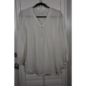 Sigrid Olsen 100% Linen white tunic with buttons size Medium